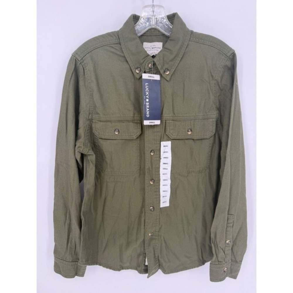 Lucky Brand Mens Long Sleeve Button Down Shirt Olive Green Casual Top Size Small